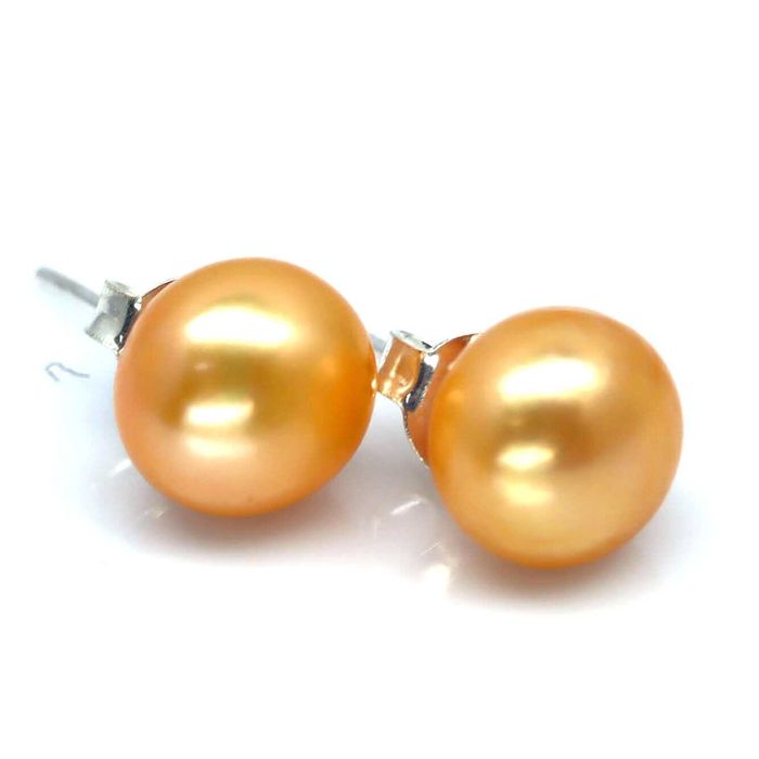 Серебряные серьги с натуральным желтым Жемчугом