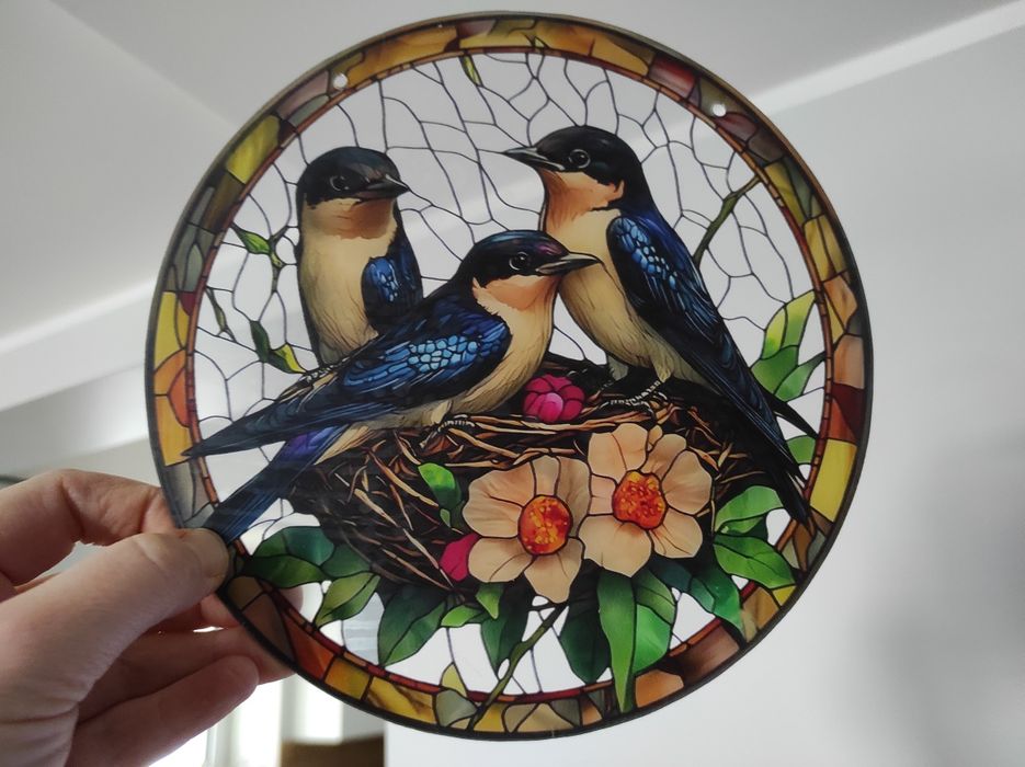 Nowy witraż witrażyk dekoracja okienna jaskółki