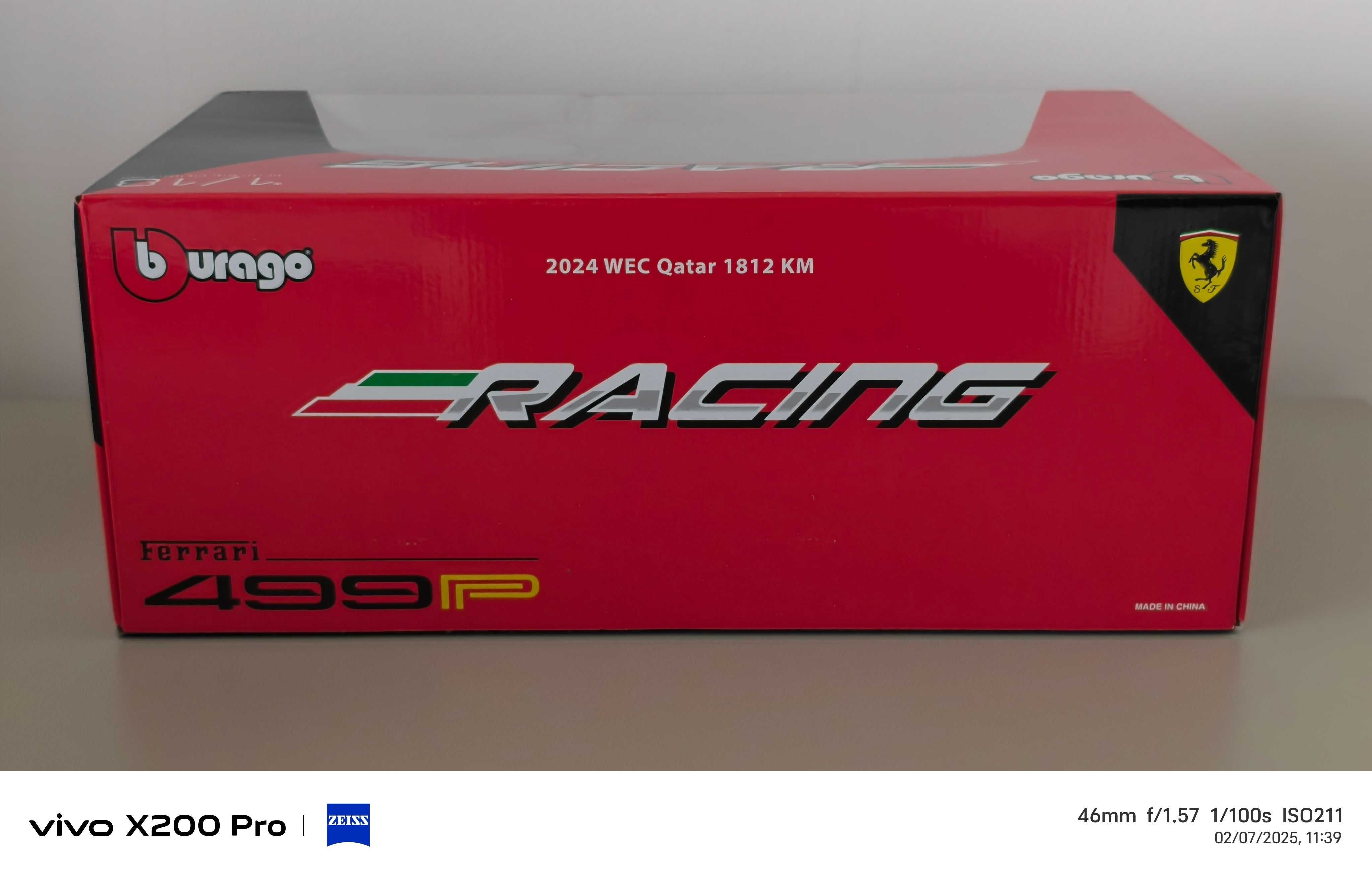 Bburago 1:18 Ferrari 499P Calado Pier Guidi Giovinazzi WEC Qatar 2024