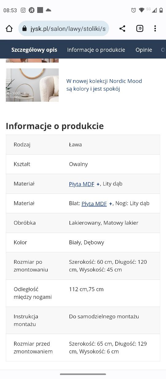 Stolik kawowy 120 x 60