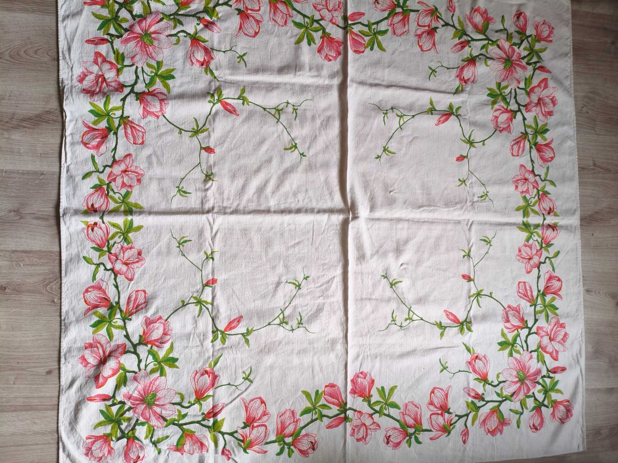 Obrus Magnolie różowe 100%len PRL 150x140cm