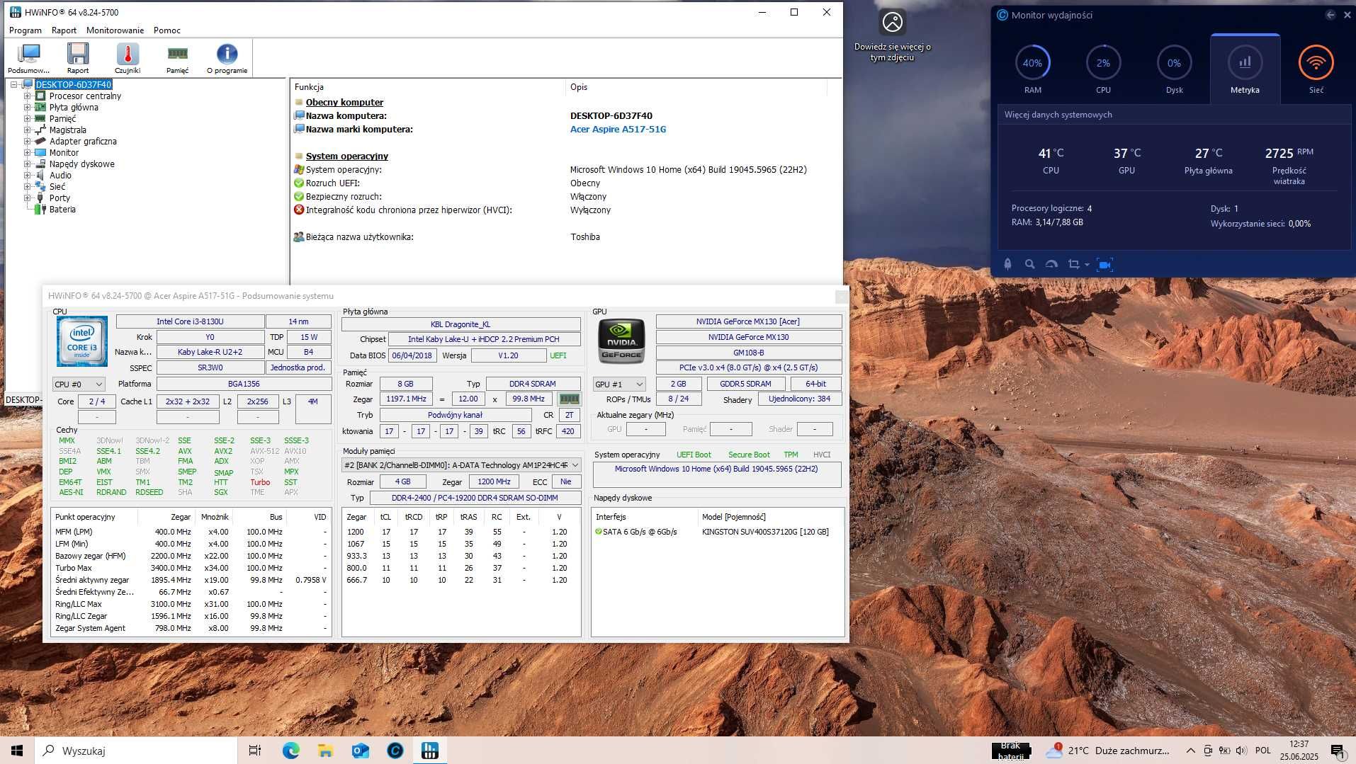 ACER Aspire 5 A517-51G 17,3" FHD/ i3-8130U/8GB RAM/SSD256GB/MX130+UHD