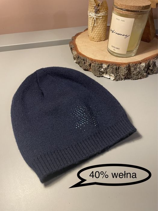 Czapka przejściowa wełna 40% cyrkonie Reserved M granatowa