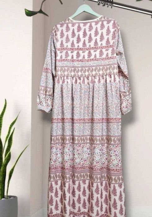 Длинное платье в принт с завязками и длинным рукавом Sheilay, р. L