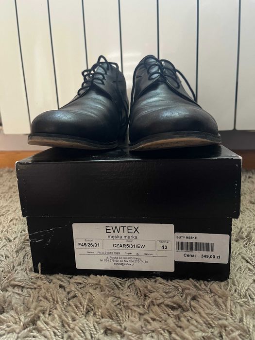 Czarne eleganckie półbuty męskie Ewtex - rozmiar 43