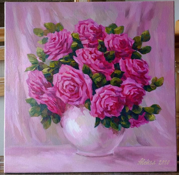 Картина маслом "Малиновые розы"