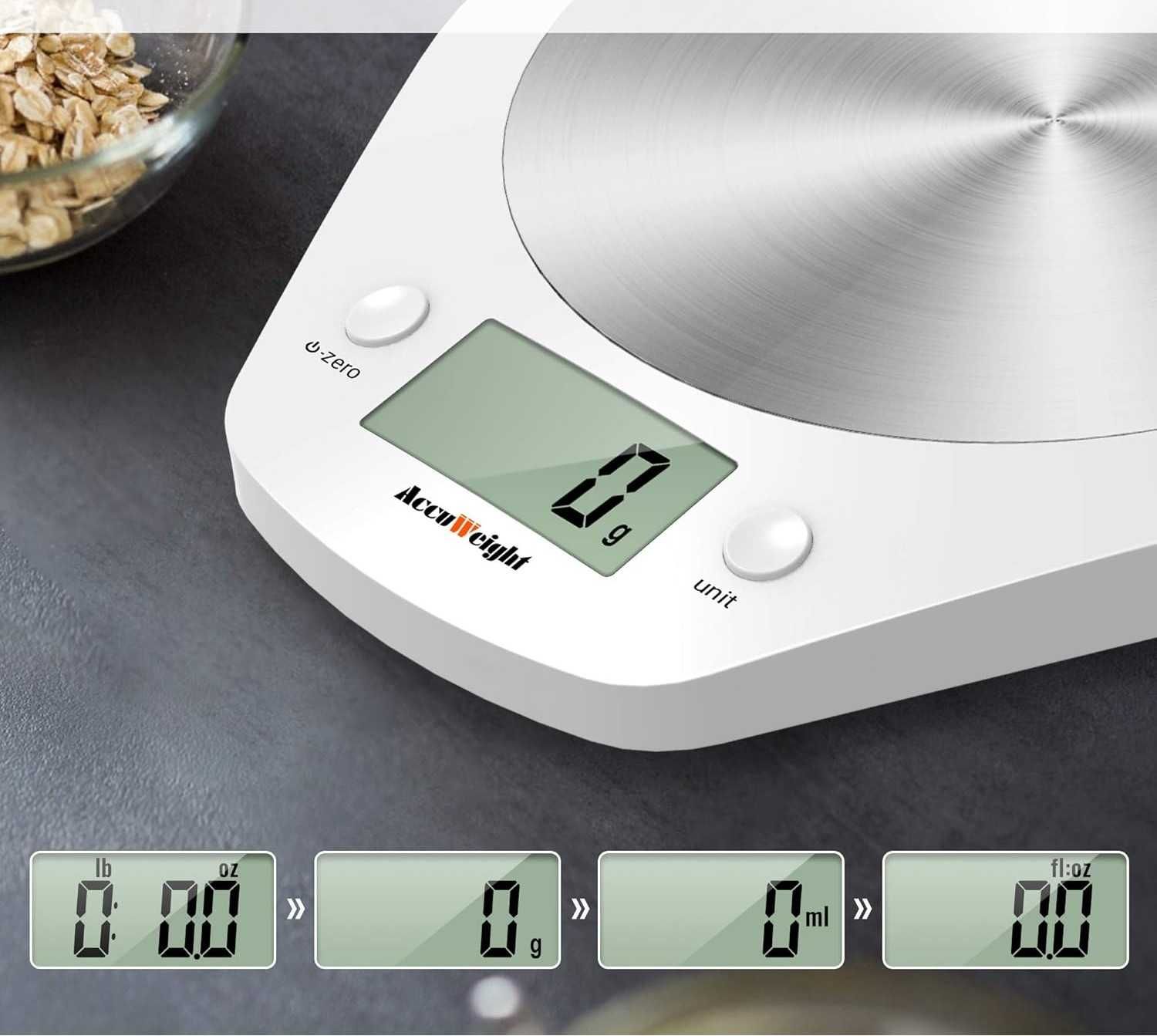 Waga kuchenna Accuweigh 5kg, stal nierdzewna, LCD, funkcja tarowania