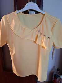 Bluzka koszulka shirt żółta koraliki falbanka 152 cm