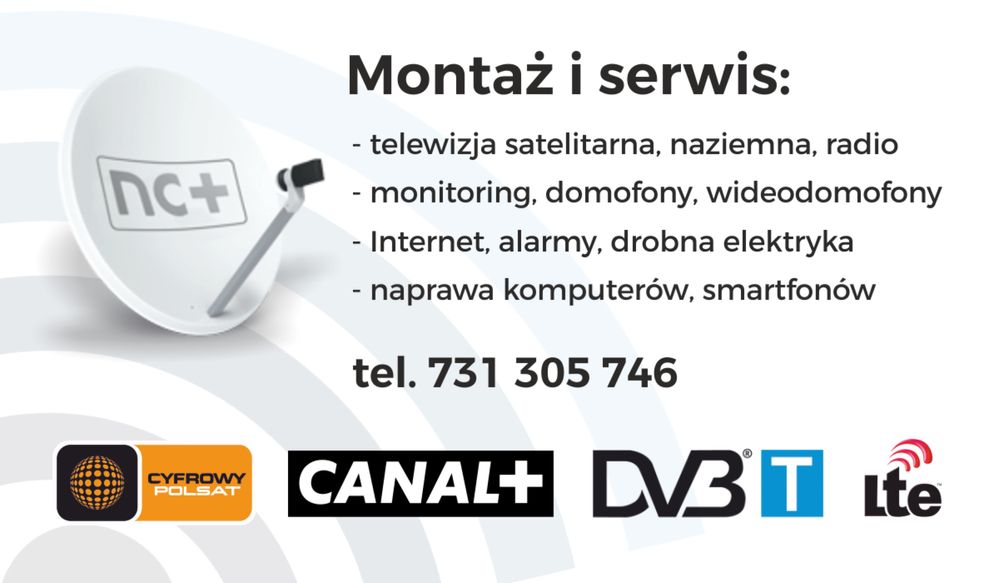 Instalacje,serwis anten Canal+,PolsatDVB-T,LTE,komputery,monitoring...