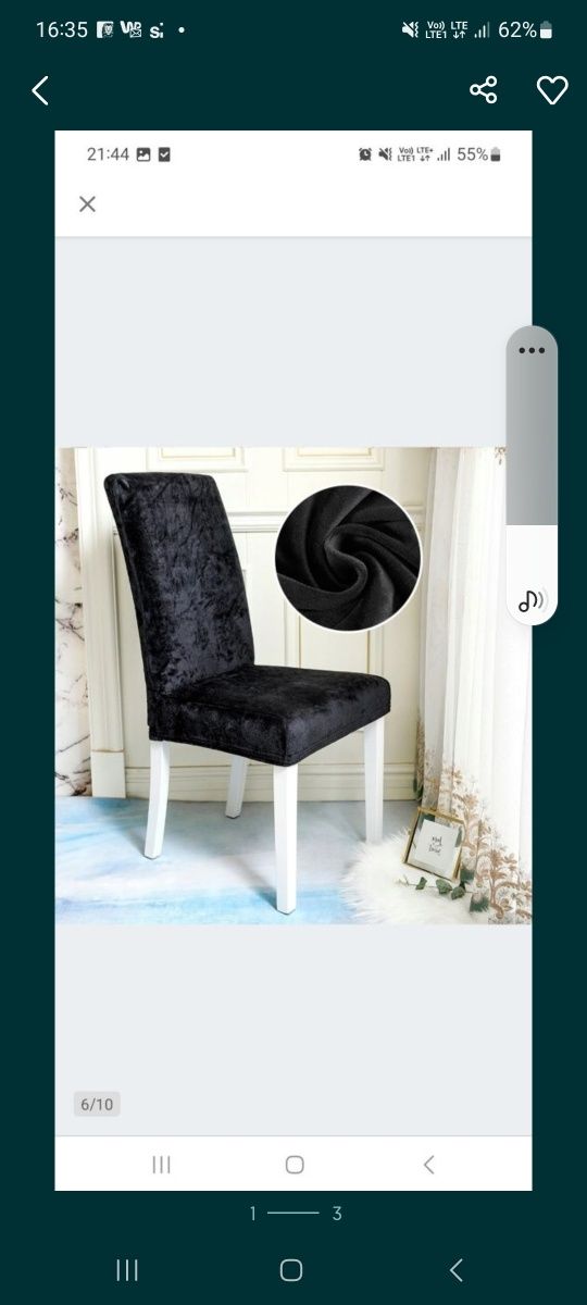 4x nowy pokrowiec welurowy czarny na krzesło