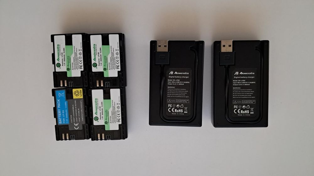 4 baterias LP-E6 2600mAh + 2 carregadores duplos