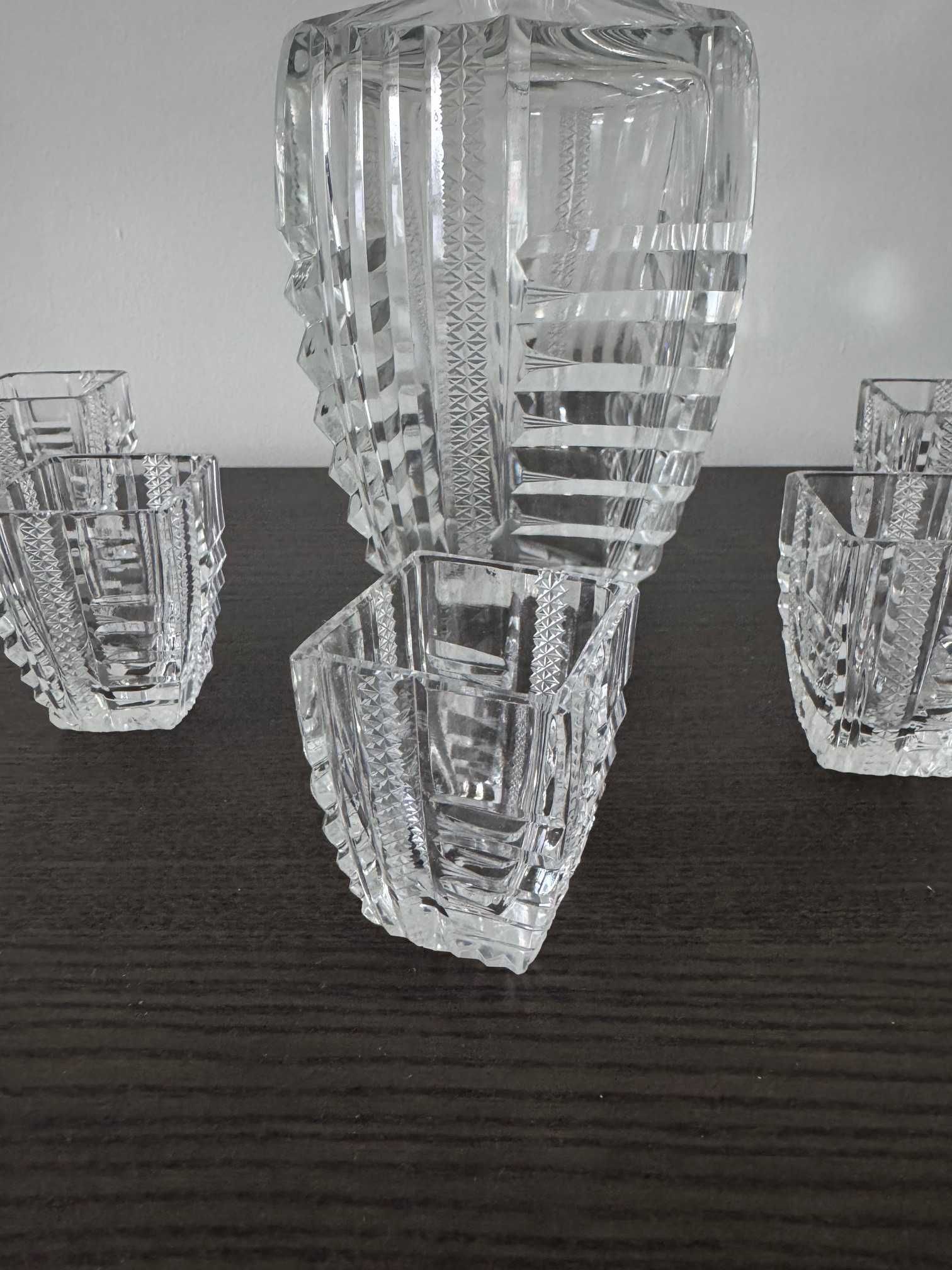 Karafka Art Deco, zestaw z kieliszkami - przezroczysty (biały)