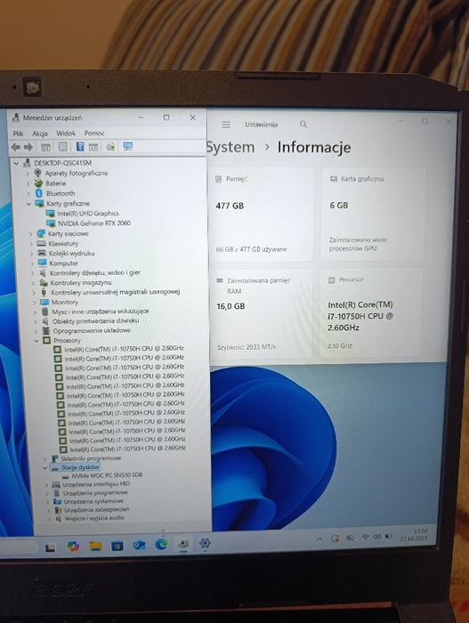 Acer  144HZ i7 10750H 5Ghz RTX 2060 16RAM 512SSD