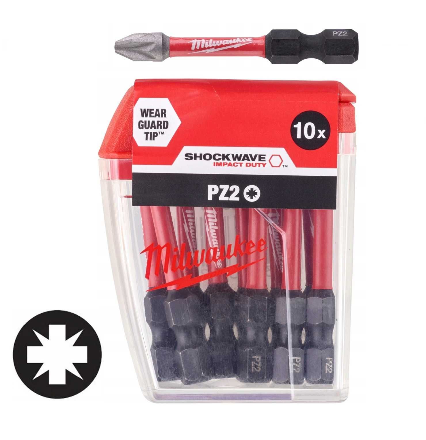 Bity Udarowe Milwaukee 10 Sztuk Pozidriv PZ2 50 mm ShockWave