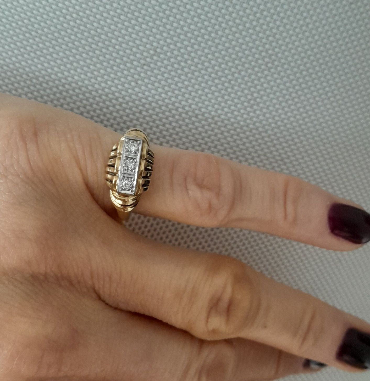 R.14 Pierścionek 4.16g Art Deco Diamenty Złoto 585 WYCENA