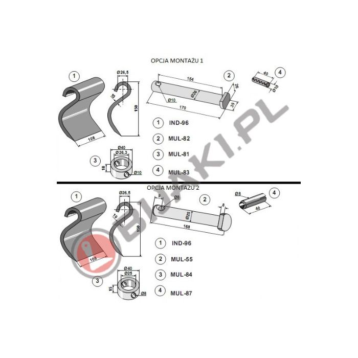 Nóż bijakowy IND-96 kosiarki bijakowej Mulag MS 142385 mulczer głowica
