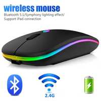 Бездротова миша акумуляторна безшумна Bluetooth + 2,4 ГГц з підсвіткою