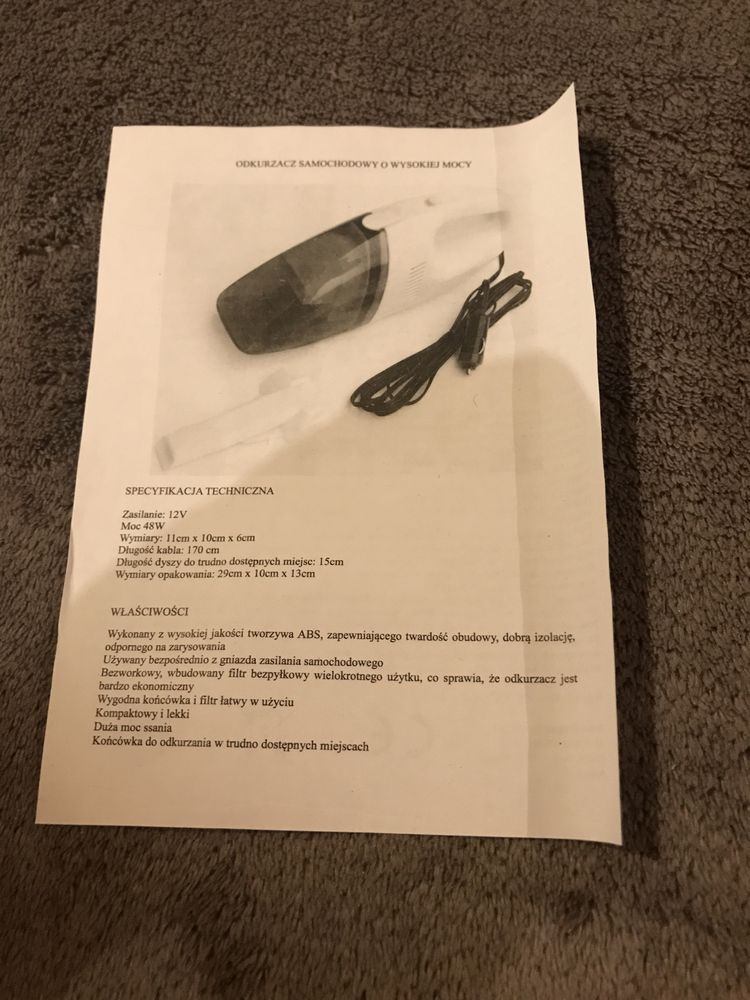 Odkurzacz samochodowy mały 12V - Vacuum Cleaner