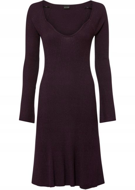 B.P.C śliwkowa dzianinowa sukienka prążek 40/42.