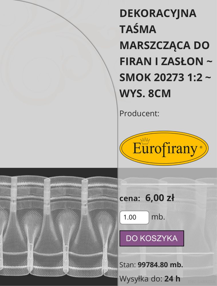 Tasma marszczaca 8cm1:2,5