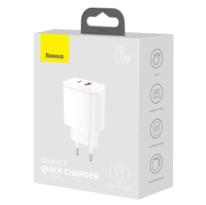 Ładowarka sieciowa Baseus Compact Quick Charger, USB, USB-C, 20W