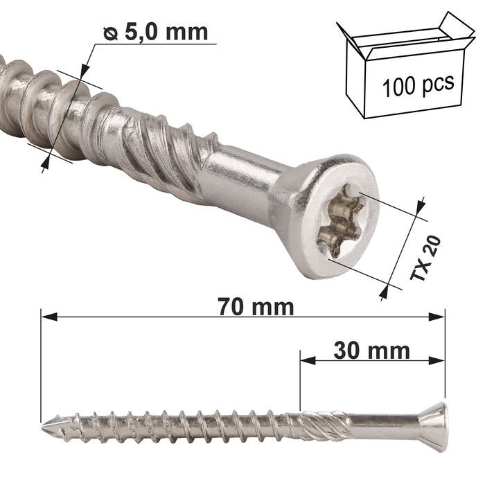 wkręty do podłóg i tarasów inox a2 wn 5.0x070