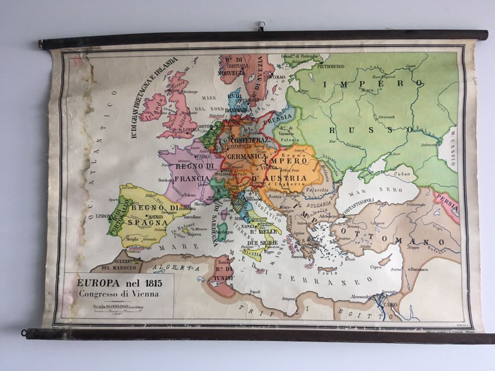 Mapa muito antigo “A Europa após o Congresso de Viena”