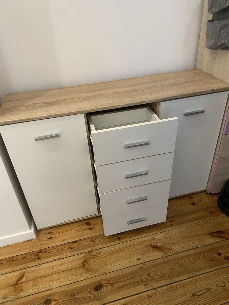 Komoda 120x35x70 z półkami i wysuwanymi szufladami