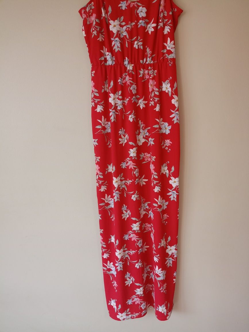 Przepiękna czerwona sukienka maxi damska M 38 H&M z rozcięciem na nogę