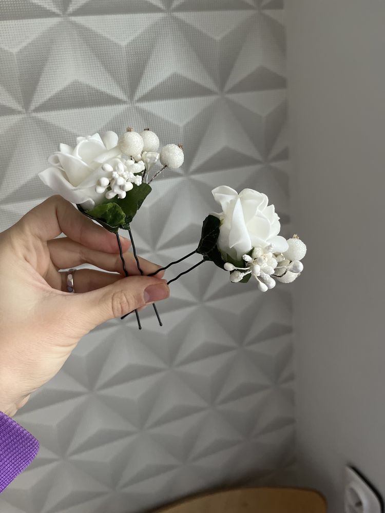2 шпильки белые цветы на свадьбу или праздник