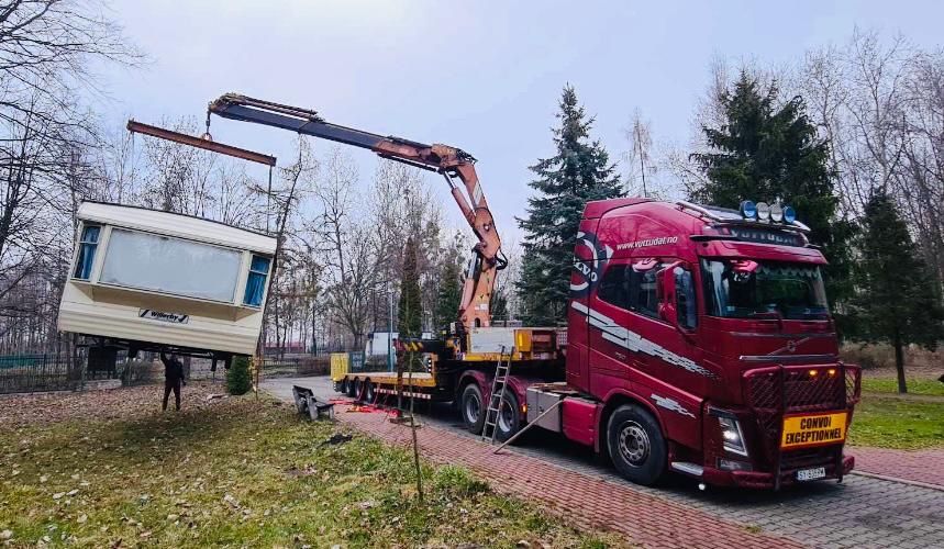Hds transport, tiefbett, platforma, domki holenderskie niskopodwozie