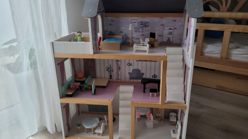 Drewniany Domek dla lalek i meble drewniane lalki akcesoria