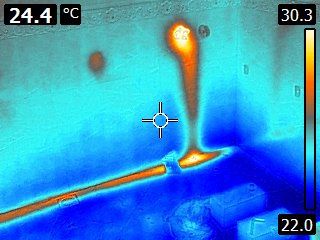 Тепловизор. Поиск утечек жидкостей из труб разного назначения.
