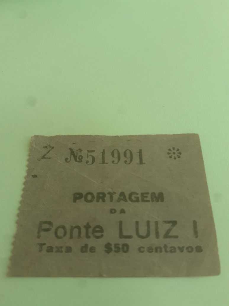 Bilhete de portagem na ponte D. Luiz I