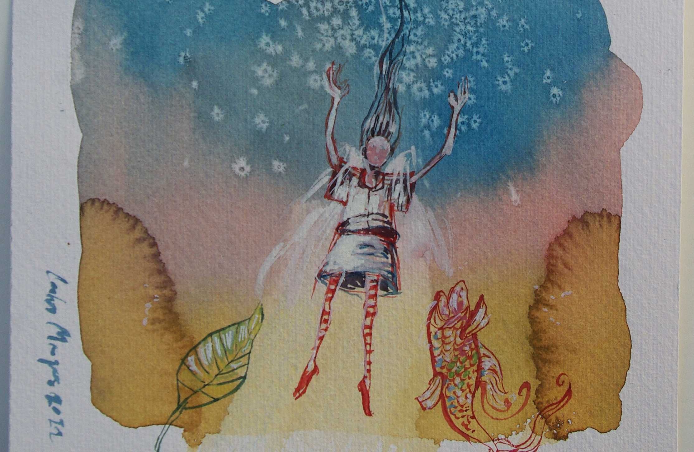 Aguarela original de Carlos Marques. Fantasia, surreal, dualidades