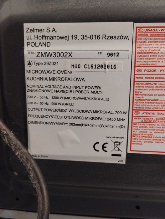 Mikrofala Zelmer ZMW3002X