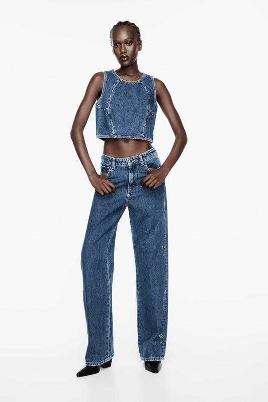 Сині прямі джинси з люверсами zara
