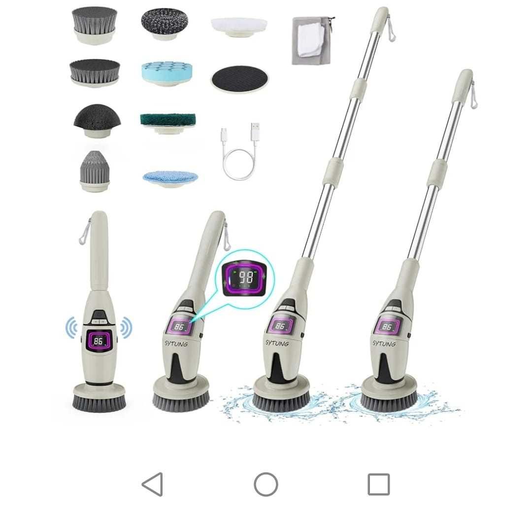 Escova de limpeza elétrica com cabo extensível e acessórios