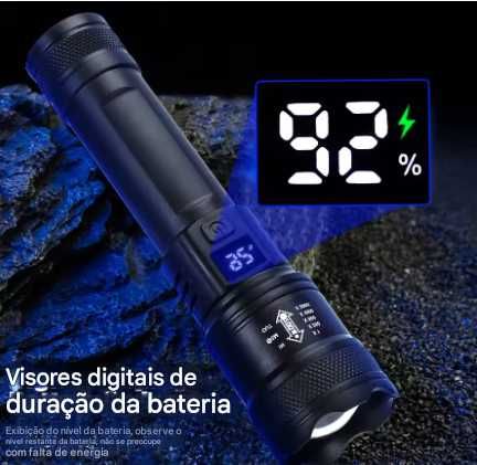 Forte Poder Lanternas LED, Tocha Tática, Display Luz, Carregamento USB