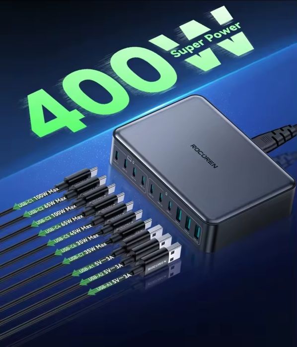 Rocoren 400w GaN3 зарядний пристрій Зарядка для ноутбука Блок живлення