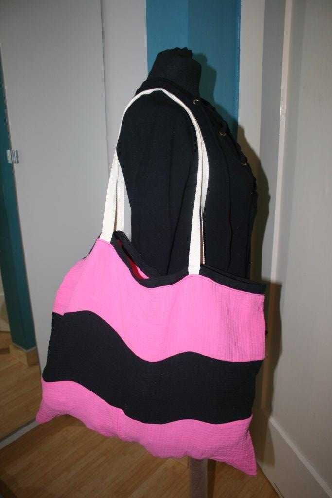 duża torba pink muślin letnia shopper na ramię czarna różowa 51*41cm