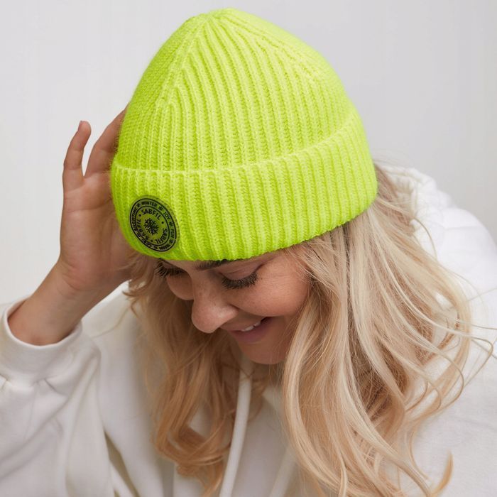 Polska Żółta Czapka Zimowa Beanie Neonowa Ciepła Na Zimę Żółty Neon