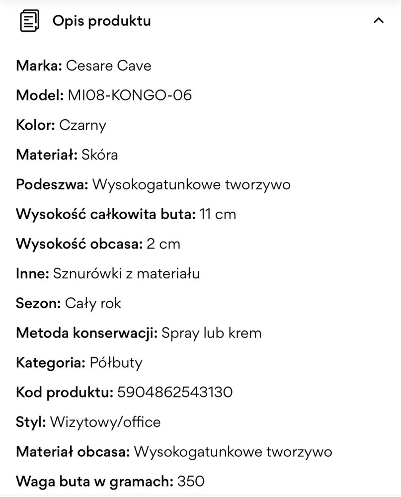 Buty skórzane 42 CCC Cesare Cave nowe