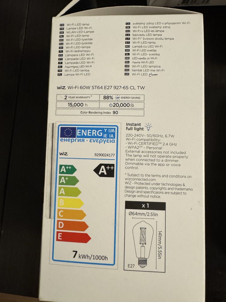Żarówka LED E27 ST64 7W smart WiFi WiZ
