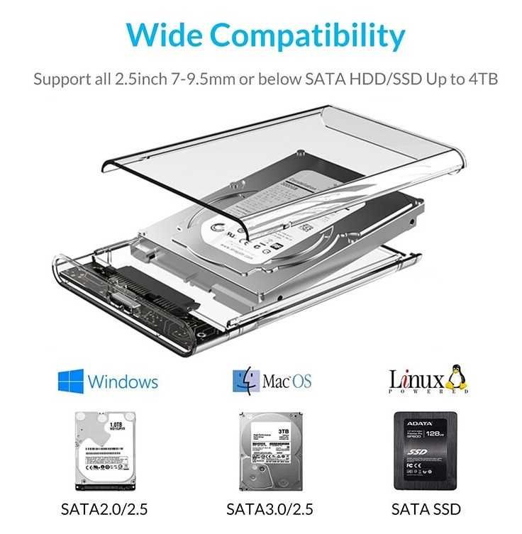 Caixa externa 2.5" SSD/HDD com cabo usb 3.0