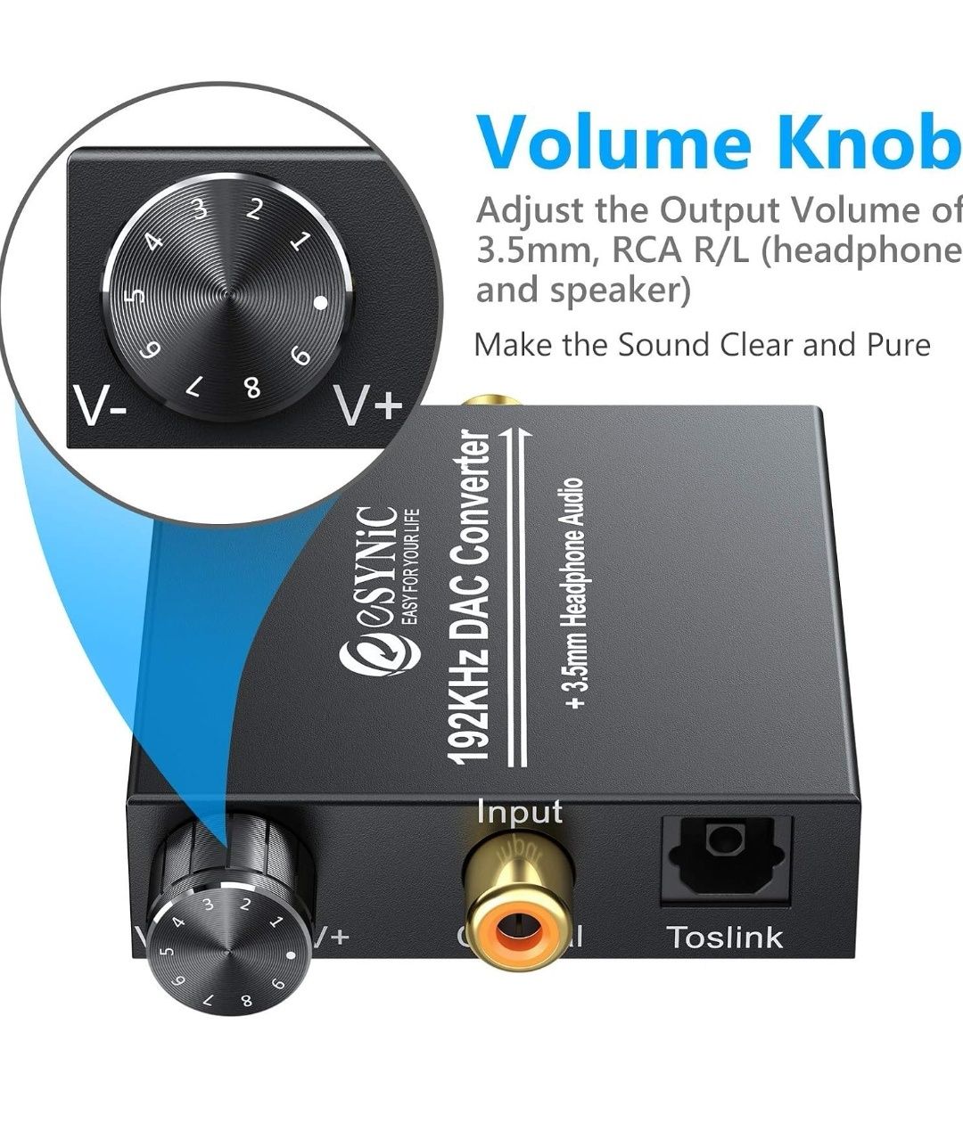 ESYNiC 192kHz DAC cyfrowy optyczny koncentryczny Toslink do analogoweg