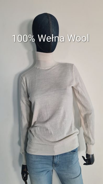 Śmietankowy Maślany Kremowy Masełkowy Golf Reserved. 100% Wełna Wool.