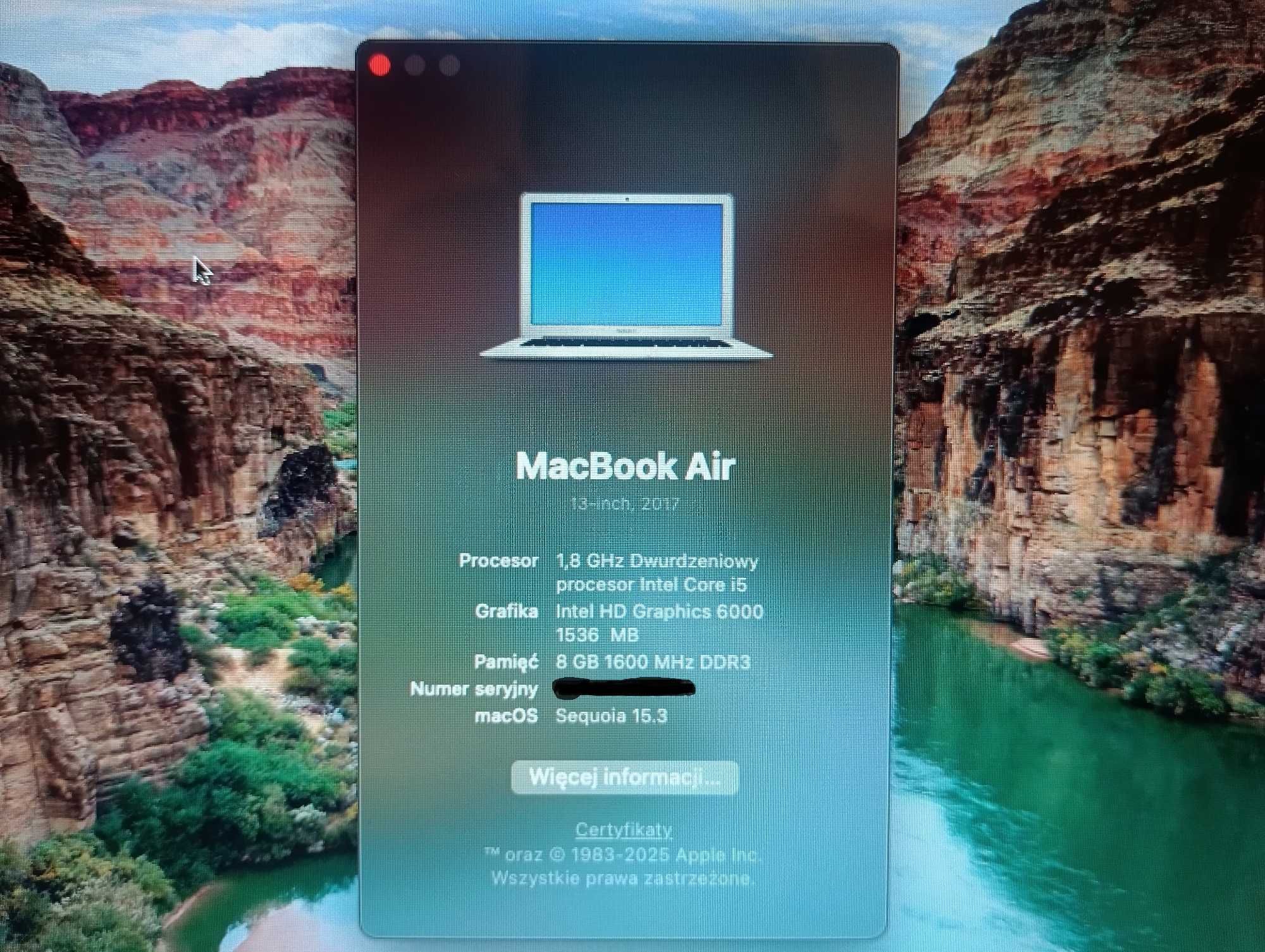 Macbook Air 13 2017/macOS Sequoia 15.3/A+/PL