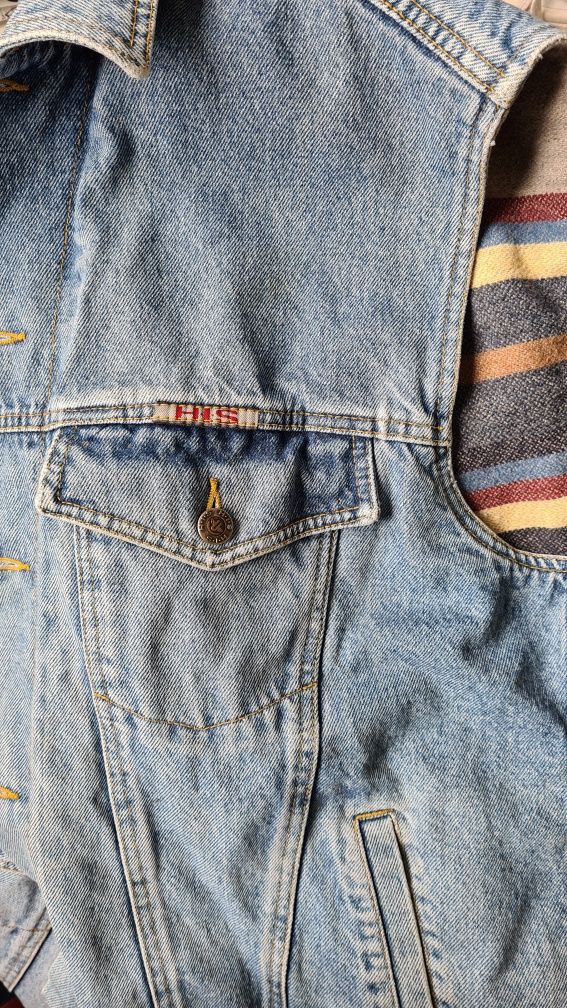 HIS Jeans damski bezrękawnik, kurtka jeansowa ocieplana, XL vintage