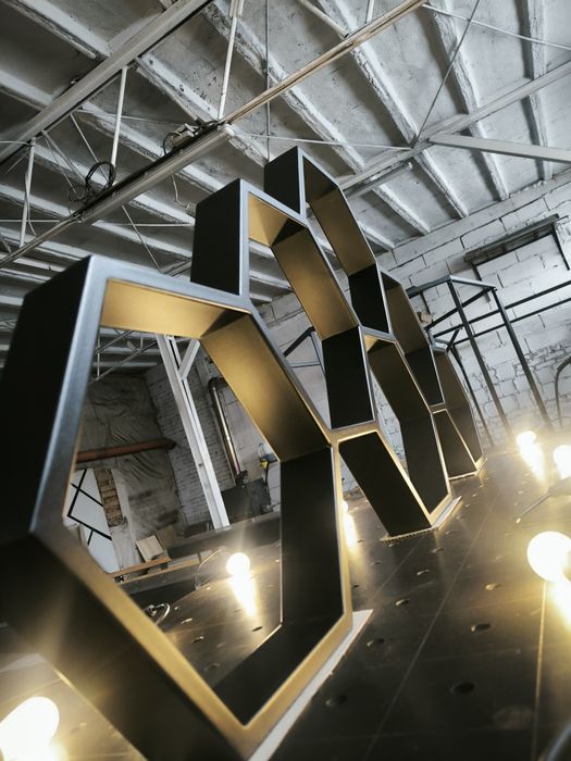 Heksagon półka loft stał, czarny mat,